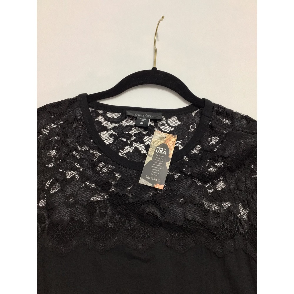 Karen Kane Black Lace Yoke Long Sleeve A-Line Dress XL Made in USA New - Picture 3 of 6